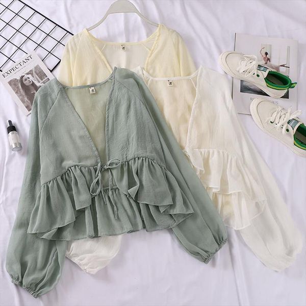 women summer lantern batwing sleeve korean chiffon basic shirt ruffles elegant lady office cardigan pullover blouse m07, White
women summer lantern batwing sleeve korean chiffon basic shirt ruffles elegant lady office cardigan pullover blouse m07, White