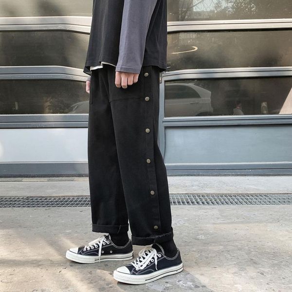 spring cotton wide-leg pants men's fashion retro button casual pants men streetwear korean hip-hop straight mens trousers, Black
spring cotton wide-leg pants men's fashion retro button casual pants men streetwear korean hip-hop straight mens trousers, Black