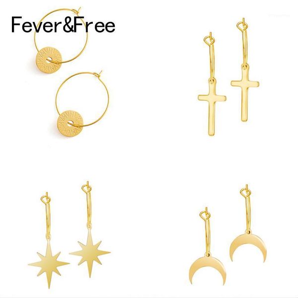 fever&fashion luxury round earrings for women gold stainless steel minimalism cross earring pendientes jewelry1, Golden;silver
fever&fashion luxury round earrings for women gold stainless steel minimalism cross earring pendientes jewelry1, Golden;silver
