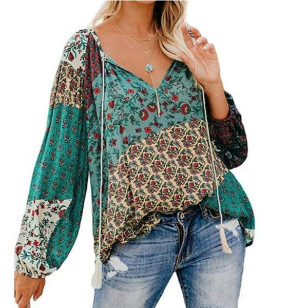 long sleeve t shirts women deep v-neck floral print bohemia style loose tees casual boho spring autumn tshirts, White
long sleeve t shirts women deep v-neck floral print bohemia style loose tees casual boho spring autumn tshirts, White