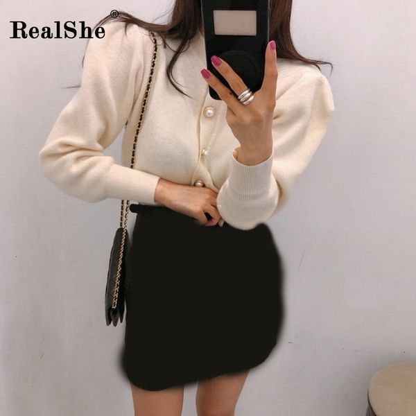 realshe knit cardigan women o-neck long puff sleeve solid buttons cashmere sweater women spring casual sweters ladies y200106, White;black
realshe knit cardigan women o-neck long puff sleeve solid buttons cashmere sweater women spring casual sweters ladies y200106, White;black