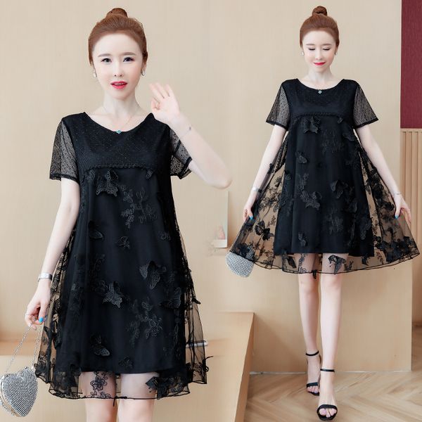 womens big plus size xl-5xl black dress summer blushes mesh short casual sleeves dressed loosely lpbc, Black;gray
womens big plus size xl-5xl black dress summer blushes mesh short casual sleeves dressed loosely lpbc, Black;gray