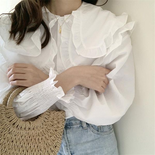 women's blouses & shirts 2021 early autumn double-layer ruffle collar solid all match retro petal sleeves loose fashion women, White
women's blouses & shirts 2021 early autumn double-layer ruffle collar solid all match retro petal sleeves loose fashion women, White