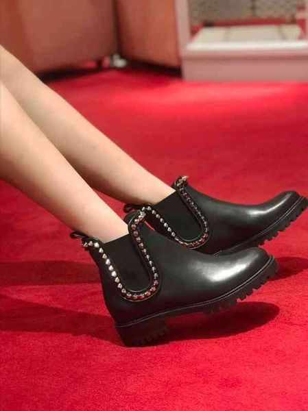 women's luxury winter red bottom capahutta ankle boots chunky heels booties famous designer party wedding lug sole with box, Black
women's luxury winter red bottom capahutta ankle boots chunky heels booties famous designer party wedding lug sole with box, Black