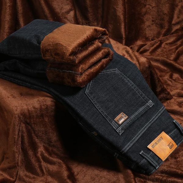 men winter jeans black fleece warm pants solid color straight full length pants plus size trousers fashion casual jeans for men, Blue
men winter jeans black fleece warm pants solid color straight full length pants plus size trousers fashion casual jeans for men, Blue