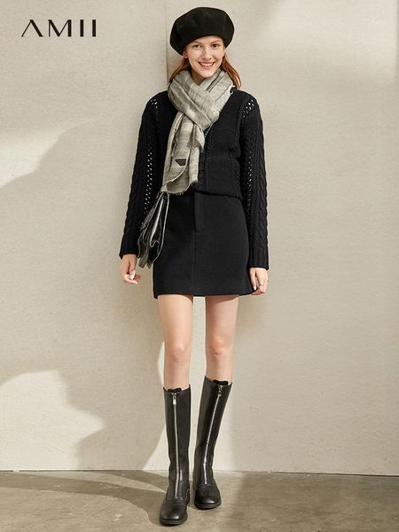 amii minimalist hong kong chic half skirt 2019 winter new small a-type high show thin wool skirt1, Black 
amii minimalist hong kong chic half skirt 2019 winter new small a-type high show thin wool skirt1, Black
