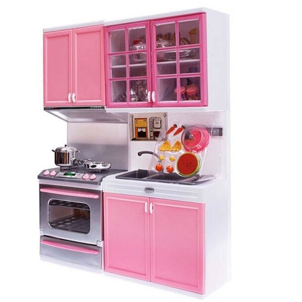1 Set Kid Kitchen Pretend Play Cook Cooking Set Pink Cabinet Stove Fun Learning & Educational Toys Xmas Gifts For Baby & Parent Y200428