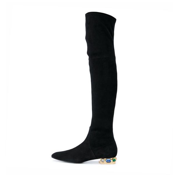 fashion the send of women black suede stretch crystal high heels along knee long boots martin 70wf
fashion the send of women black suede stretch crystal high heels along knee long boots martin 70wf