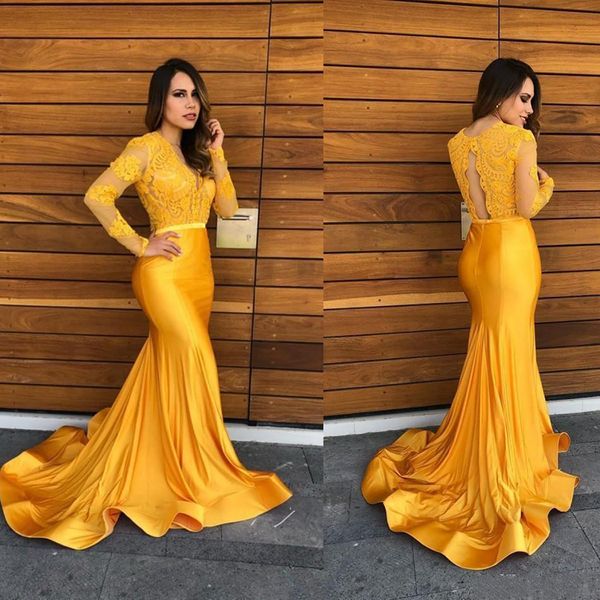 yellow lace mermaid evening dresses sheer neck long sleeves formal party wear red carpet prom dress, Black
yellow lace mermaid evening dresses sheer neck long sleeves formal party wear red carpet prom dress, Black