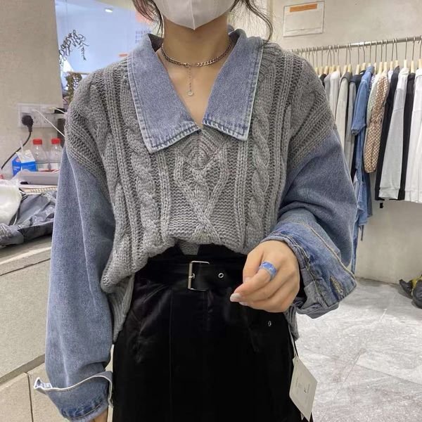 autumn winter 2020 new literature and art twist sweater stitching denim sleeve fake two pieces of holed knitwear top, Black;brown
autumn winter 2020 new literature and art twist sweater stitching denim sleeve fake two pieces of holed knitwear top, Black;brown