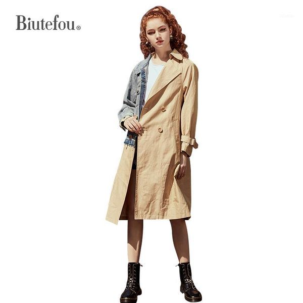 women's trench coats 2021 spring and autumn long thin denim patch design women windbreaker outerwear1, Tan;black
women's trench coats 2021 spring and autumn long thin denim patch design women windbreaker outerwear1, Tan;black