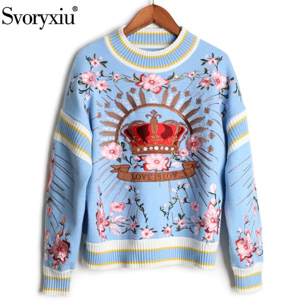 svoryxiu runway luxury winter knitting pullovers women's floral crown embroidery casual loose blue sweater lj201114, White;black
svoryxiu runway luxury winter knitting pullovers women's floral crown embroidery casual loose blue sweater lj201114, White;black