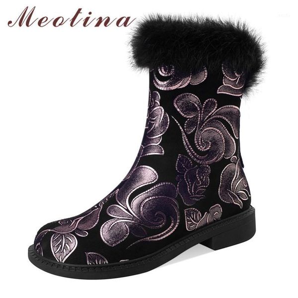 boots meotina real wool fur mid calf women shoes leather low heel snow flower block heels zipper warm winter 401, Black
boots meotina real wool fur mid calf women shoes leather low heel snow flower block heels zipper warm winter 401, Black