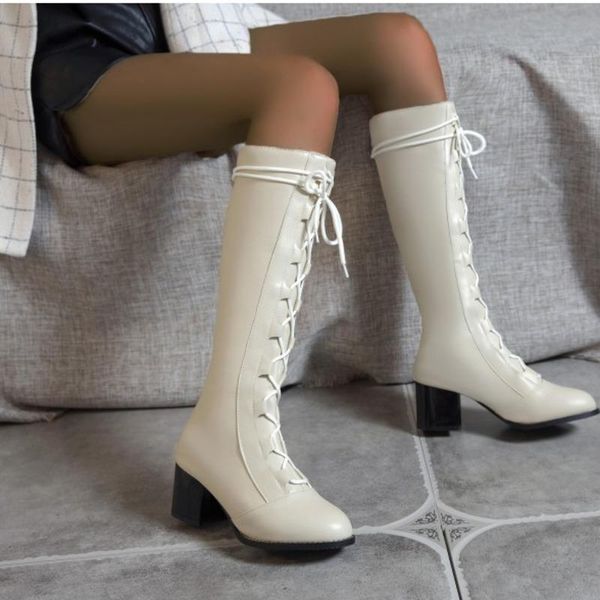 women winter knee-high boots 2021 new high heel lace-up leather boots female chunky white long fashion shoes, Black
women winter knee-high boots 2021 new high heel lace-up leather boots female chunky white long fashion shoes, Black
