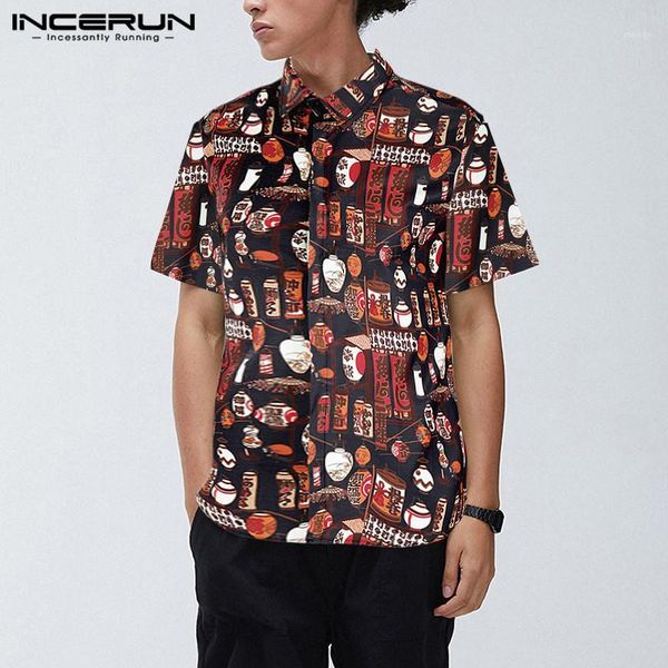 men's casual shirts incerun summer men hawaiian shirt printed lapel button 2021 breathable vintage camisa short sleeve streetwear male, White;black
men's casual shirts incerun summer men hawaiian shirt printed lapel button 2021 breathable vintage camisa short sleeve streetwear male, White;black