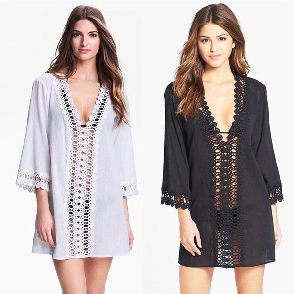 women's swimwear black beach cover up swimsuit women long sleeve splice dress bathing suit beachwear tunic tassel crochet, White;black
women's swimwear black beach cover up swimsuit women long sleeve splice dress bathing suit beachwear tunic tassel crochet, White;black