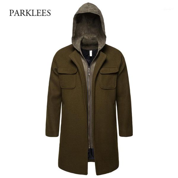 men's wool & blends fake two piece woolen trench coat 2021 winter army green hooded zipper windbreaker men casual long manteau homme1, Black
men's wool & blends fake two piece woolen trench coat 2021 winter army green hooded zipper windbreaker men casual long manteau homme1, Black