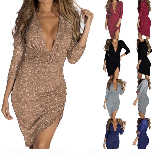 2019 spring new long skirt europe and america deep v-neck sparkling crystal long sleeve irregular dress metal color dress to send, Black;gray
2019 spring new long skirt europe and america deep v-neck sparkling crystal long sleeve irregular dress metal color dress to send, Black;gray