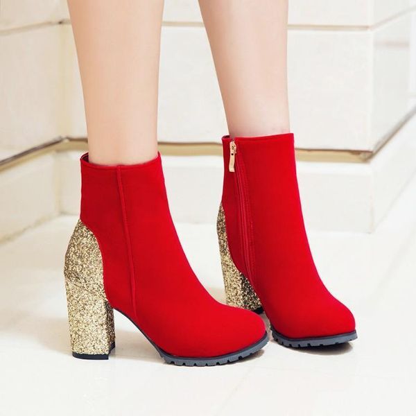 boots big size european and american wide-heeled round-headed sequined side zipper women's boots1, Black
boots big size european and american wide-heeled round-headed sequined side zipper women's boots1, Black