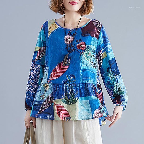 vintage women cotton linen blouse leaves flower print o neck long sleeve casual loose shirt, White
vintage women cotton linen blouse leaves flower print o neck long sleeve casual loose shirt, White
