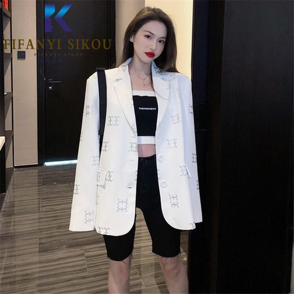 women's suits & blazers white blazer jacket women streetwear single breasted fashion reflective print suit female autumn loose chic coa, White;black
women's suits & blazers white blazer jacket women streetwear single breasted fashion reflective print suit female autumn loose chic coa, White;black