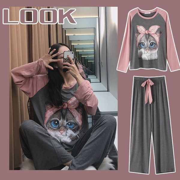 cotton women gray sleep set 2pcs pajamas suit spring autumn new nightwear homewear cartoon sleepwear intimate lingerie pyjamas, Black;red
cotton women gray sleep set 2pcs pajamas suit spring autumn new nightwear homewear cartoon sleepwear intimate lingerie pyjamas, Black;red