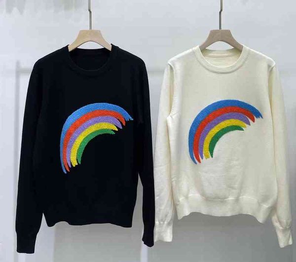 2022 factory wholesale new autumn winter rainbow stripe color matching temperament round neck loose knit sweater women's backing, White
2022 factory wholesale new autumn winter rainbow stripe color matching temperament round neck loose knit sweater women's backing, White