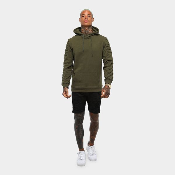 ins autumn / winter loose solid color sleeve pleated hooded sweater for men's pullover, Black
ins autumn / winter loose solid color sleeve pleated hooded sweater for men's pullover, Black