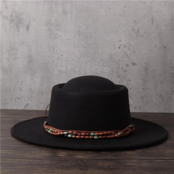 wool flat fedora hat women men spring wood beads belt pork pie hat gentleman flat bowler porkpie jazz, Blue;gray
wool flat fedora hat women men spring wood beads belt pork pie hat gentleman flat bowler porkpie jazz, Blue;gray
