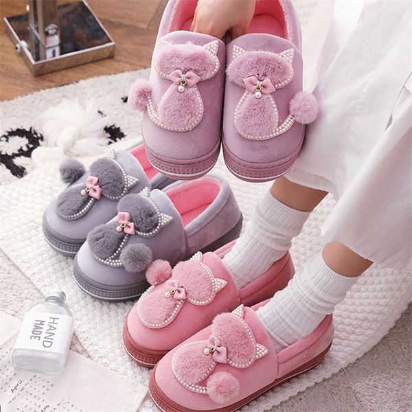 women winter warm plush slippers ladies indoor home cotton cute cat slippers female flat shoes shollow thick heels pointed toe 201215, Black
women winter warm plush slippers ladies indoor home cotton cute cat slippers female flat shoes shollow thick heels pointed toe 201215, Black