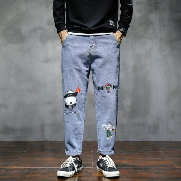 men's jeans autumn men student slim harem pants panda print baggy straight leggings trousers male casual stretch cropped wide leg slack, Blue
men's jeans autumn men student slim harem pants panda print baggy straight leggings trousers male casual stretch cropped wide leg slack, Blue