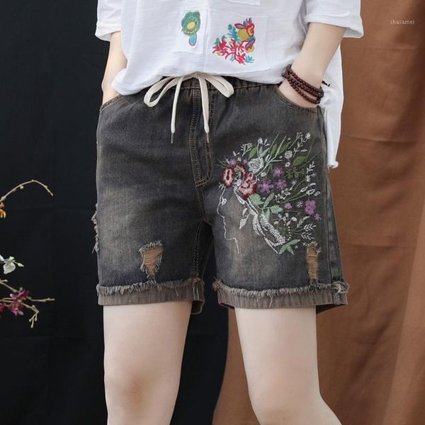 summer denin shorts women retro printed ripped cuffs elastic waist drawstring female loose floral cowboy shorts fashion tide1, White;black
summer denin shorts women retro printed ripped cuffs elastic waist drawstring female loose floral cowboy shorts fashion tide1, White;black