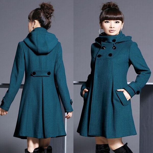 women's long hooded double-breasted solid color cloak windbreaker woolen coat, Black
women's long hooded double-breasted solid color cloak windbreaker woolen coat, Black