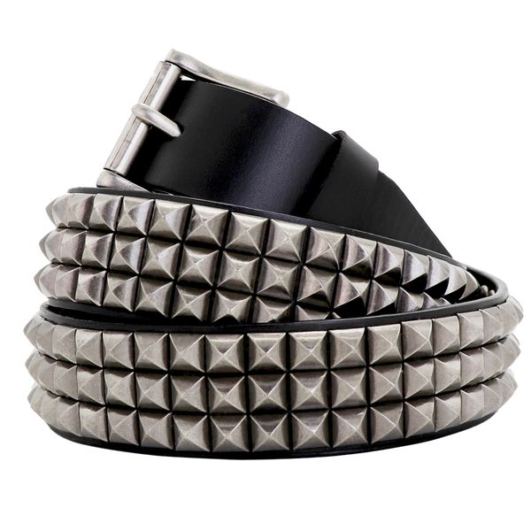 1 3/8" three row punk rock star womens black leather belt nickel pyramid studded belt for women punk nail belt, Black;brown 
1 3/8" three row punk rock star womens black leather belt nickel pyramid studded belt for women punk nail belt, Black;brown
