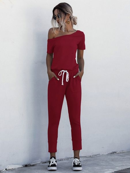 asymmetrical neck drawstring waist jumpsuit k1qo#, White
asymmetrical neck drawstring waist jumpsuit k1qo#, White