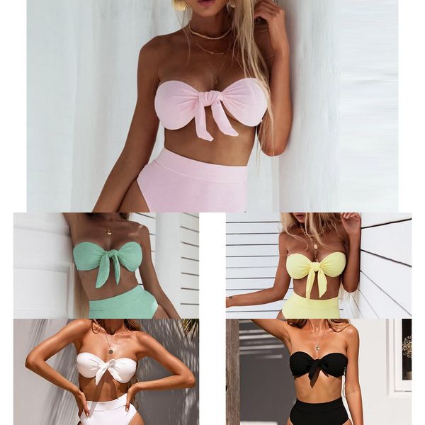 2020 summer bandeau bikini swimsuit women high waist bikini set knotted swimwear female ribbed bathing suit brazilian biquini y1120, White;black
2020 summer bandeau bikini swimsuit women high waist bikini set knotted swimwear female ribbed bathing suit brazilian biquini y1120, White;black