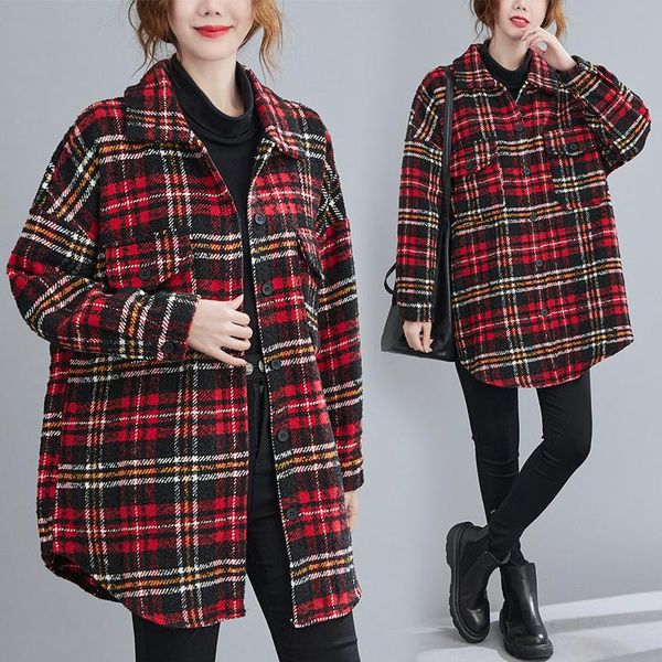 women's wool & blends woolen coat women thickened autumn and winter 2021 korean style all-match mid-length plaid coats checked outwear, Black
women's wool & blends woolen coat women thickened autumn and winter 2021 korean style all-match mid-length plaid coats checked outwear, Black