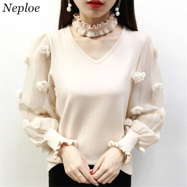 neploe spring sweater women appliques gauze patch long sleeve korean style loose sweaters female pullover knit coat 363481, White;black
neploe spring sweater women appliques gauze patch long sleeve korean style loose sweaters female pullover knit coat 363481, White;black