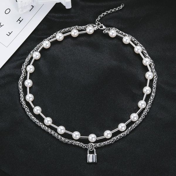 hip hop silver color stainless steel double layer lock fake pearl splicing pendant necklace rock punk fashion choker necklace, Golden;silver
hip hop silver color stainless steel double layer lock fake pearl splicing pendant necklace rock punk fashion choker necklace, Golden;silver