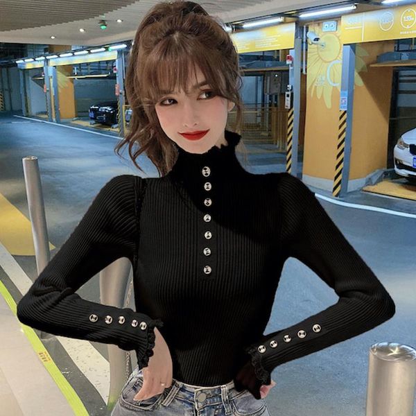 women's sweaters lucyever autumn 2021 korean style half-turtleneck buttons knitted pullovers woman flare sleeve black mujer, White;black
women's sweaters lucyever autumn 2021 korean style half-turtleneck buttons knitted pullovers woman flare sleeve black mujer, White;black