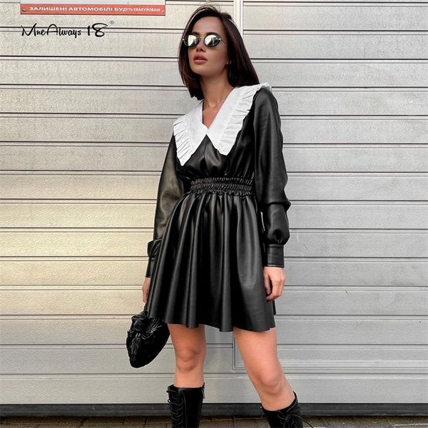 mnealways18 patchwork women leather dress with peter pan collar high waist autumn winter elegant ladies black frill 220308, Black;gray
mnealways18 patchwork women leather dress with peter pan collar high waist autumn winter elegant ladies black frill 220308, Black;gray