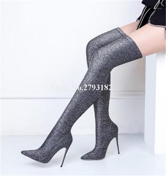 women pointed toe charming bandage over knee thin heel boots slim sequined long high heel boots club dress shoes1, Black
women pointed toe charming bandage over knee thin heel boots slim sequined long high heel boots club dress shoes1, Black