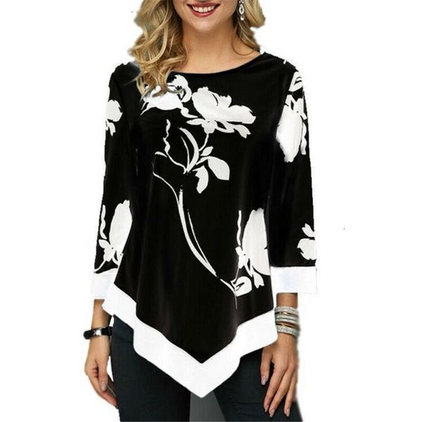2020 autumn women irregular plus size floral print 3/4 sleeve tees long sleeve ladies casual loose t-shirts female top, White
2020 autumn women irregular plus size floral print 3/4 sleeve tees long sleeve ladies casual loose t-shirts female top, White