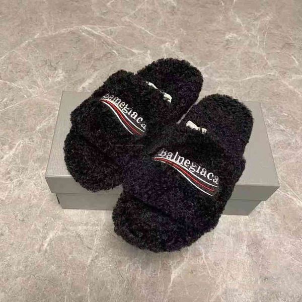 early one line embroidered woolen slippers with letters women's french fashion versatile flat bottom anti slip, Black
early one line embroidered woolen slippers with letters women's french fashion versatile flat bottom anti slip, Black