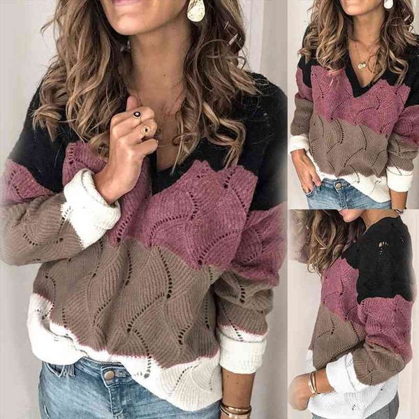 women autumn winter v neck long sleeve color block knitted sweater hollow womens clothing pull femme, White;black
women autumn winter v neck long sleeve color block knitted sweater hollow womens clothing pull femme, White;black