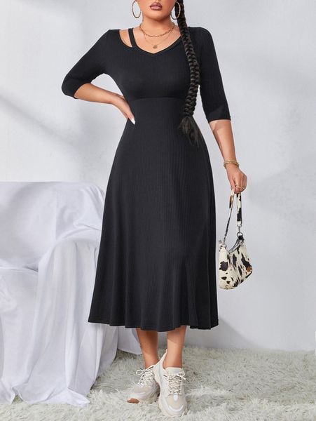 cutout a-line solid dress d6la#, Black;gray
cutout a-line solid dress d6la#, Black;gray