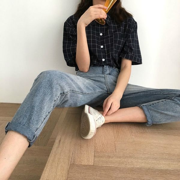 korean summer short sleeve blouse shirts women casual vintage turn-down collar plaid loose shirt preppy style student chic blusa y200622, White
korean summer short sleeve blouse shirts women casual vintage turn-down collar plaid loose shirt preppy style student chic blusa y200622, White