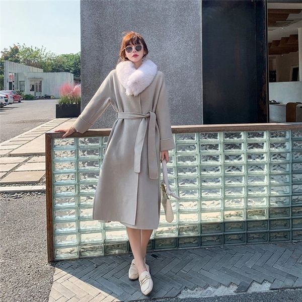 winter x-long ladies double-sided wool with detachable female natural fox fur collar thickening warm coat 5ftg, Black
winter x-long ladies double-sided wool with detachable female natural fox fur collar thickening warm coat 5ftg, Black