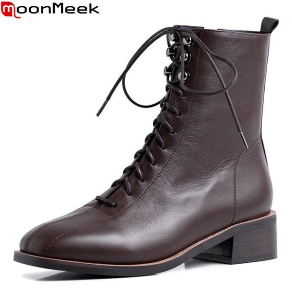 moonmeek 2020 new arrival fashion genuine leather boots med heels square toe ladies shoes simple lace up ankle boots women, Black
moonmeek 2020 new arrival fashion genuine leather boots med heels square toe ladies shoes simple lace up ankle boots women, Black