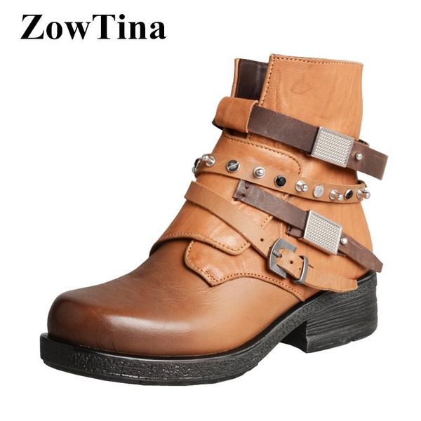 vintage fashion women winter short boots brown leather casual ankle booties studded rivets riding botines wine red strap botas, Black
vintage fashion women winter short boots brown leather casual ankle booties studded rivets riding botines wine red strap botas, Black
